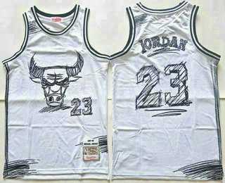 Mens Chicago Bulls #23 Michael Jordan White Sketch Swingman Jersey